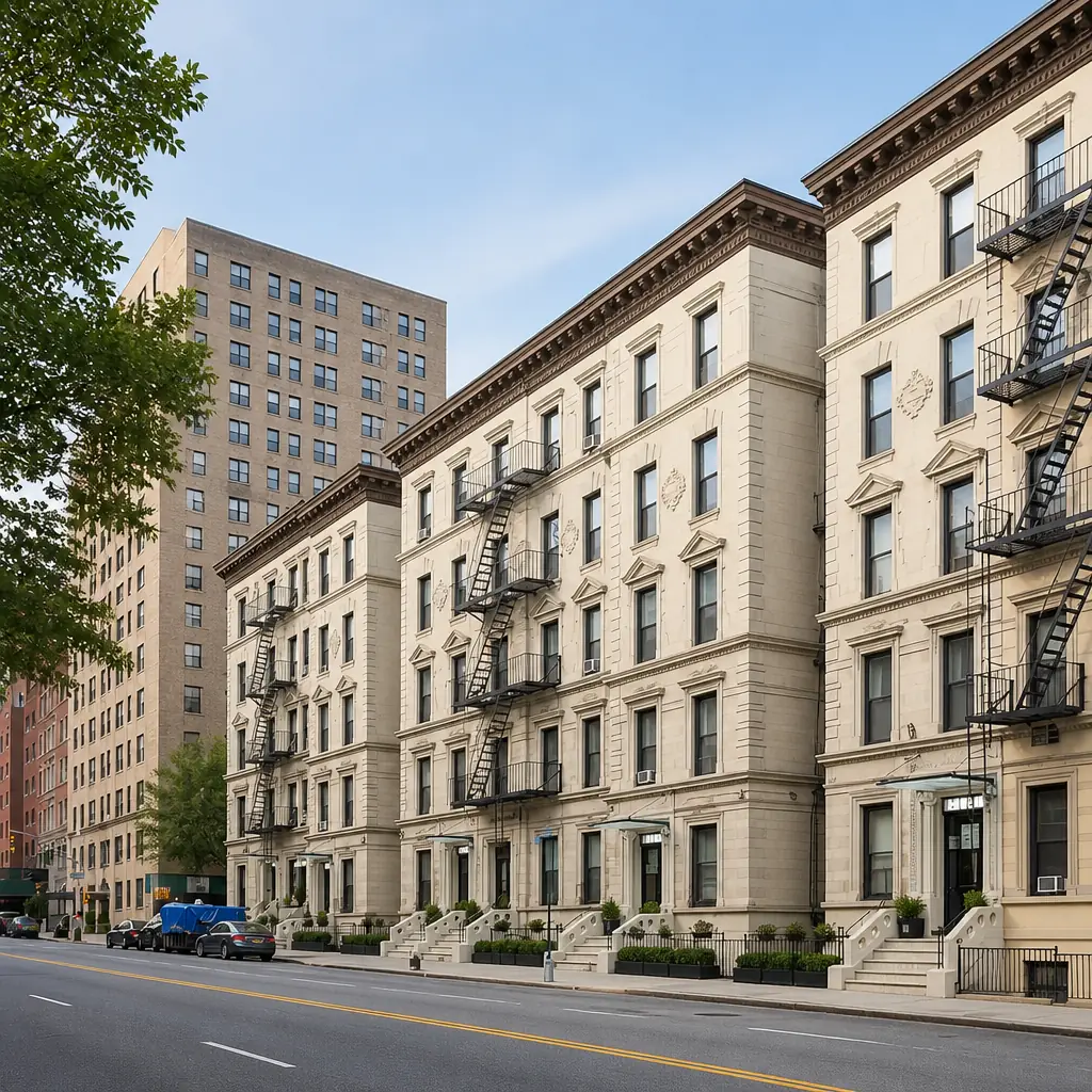Illustrative AI-generated exterior rendering of 475 Central Park West, showing the historic facade and full roofline