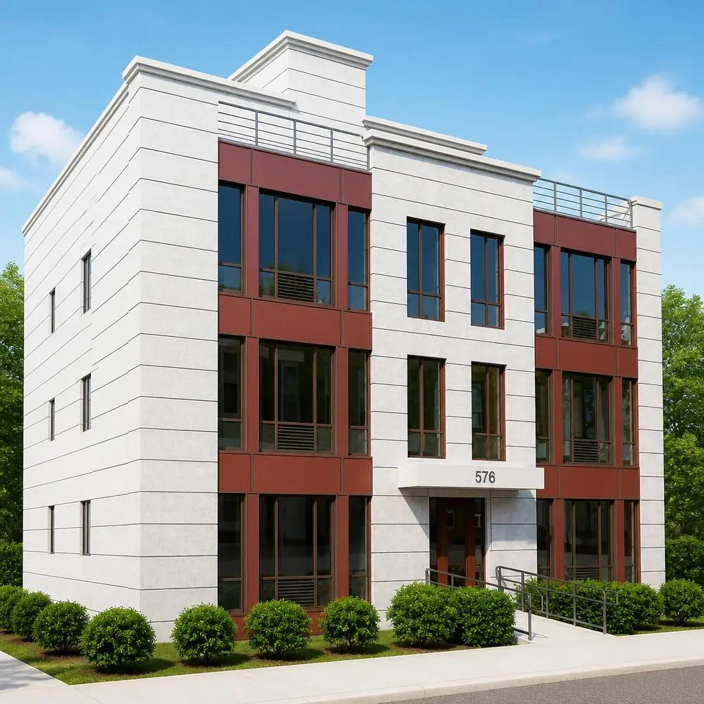 Illustrative cleaned facade rendering based on source photography for 576 Lenox Ave